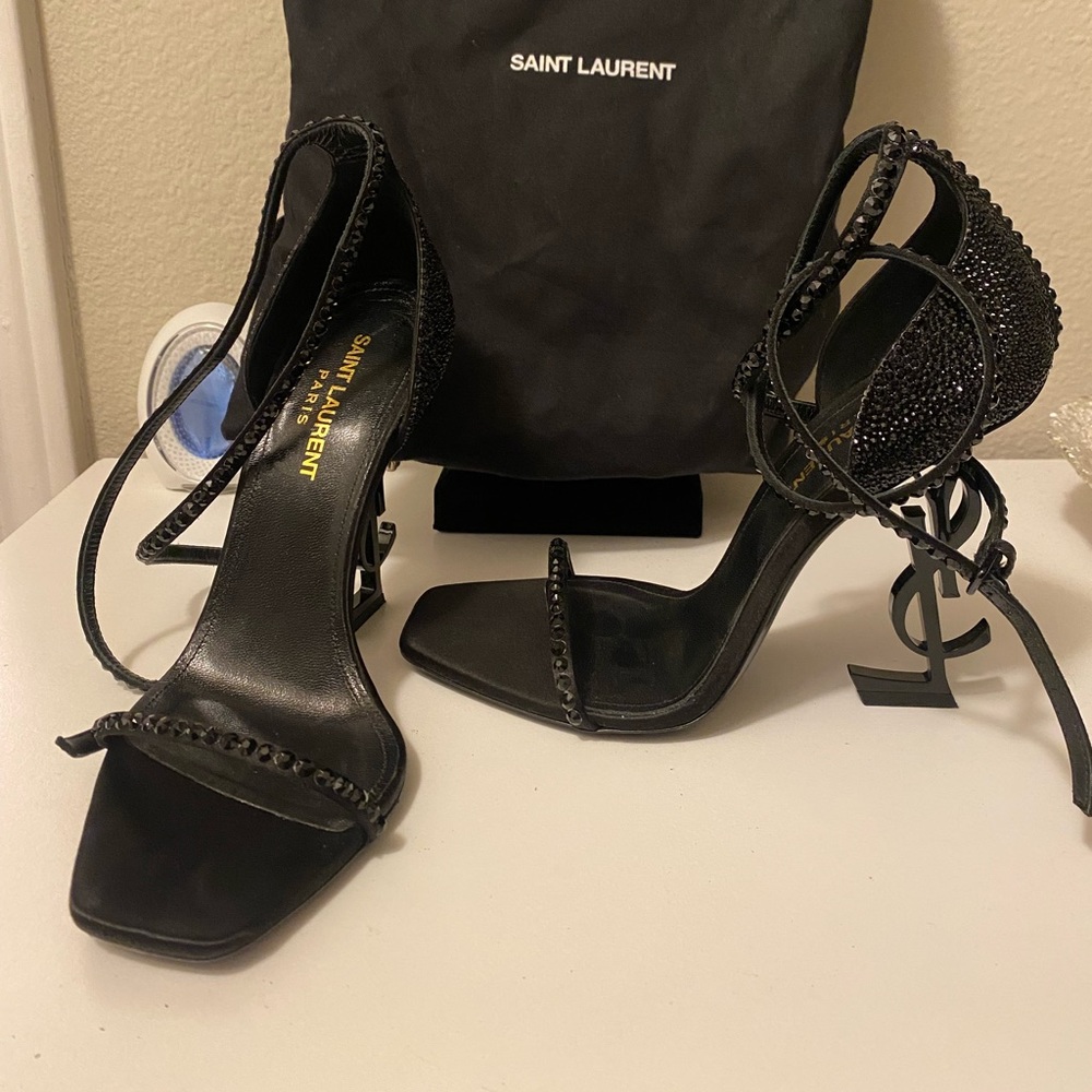 Black Satin and Crystals Opyum Ankle-wrap